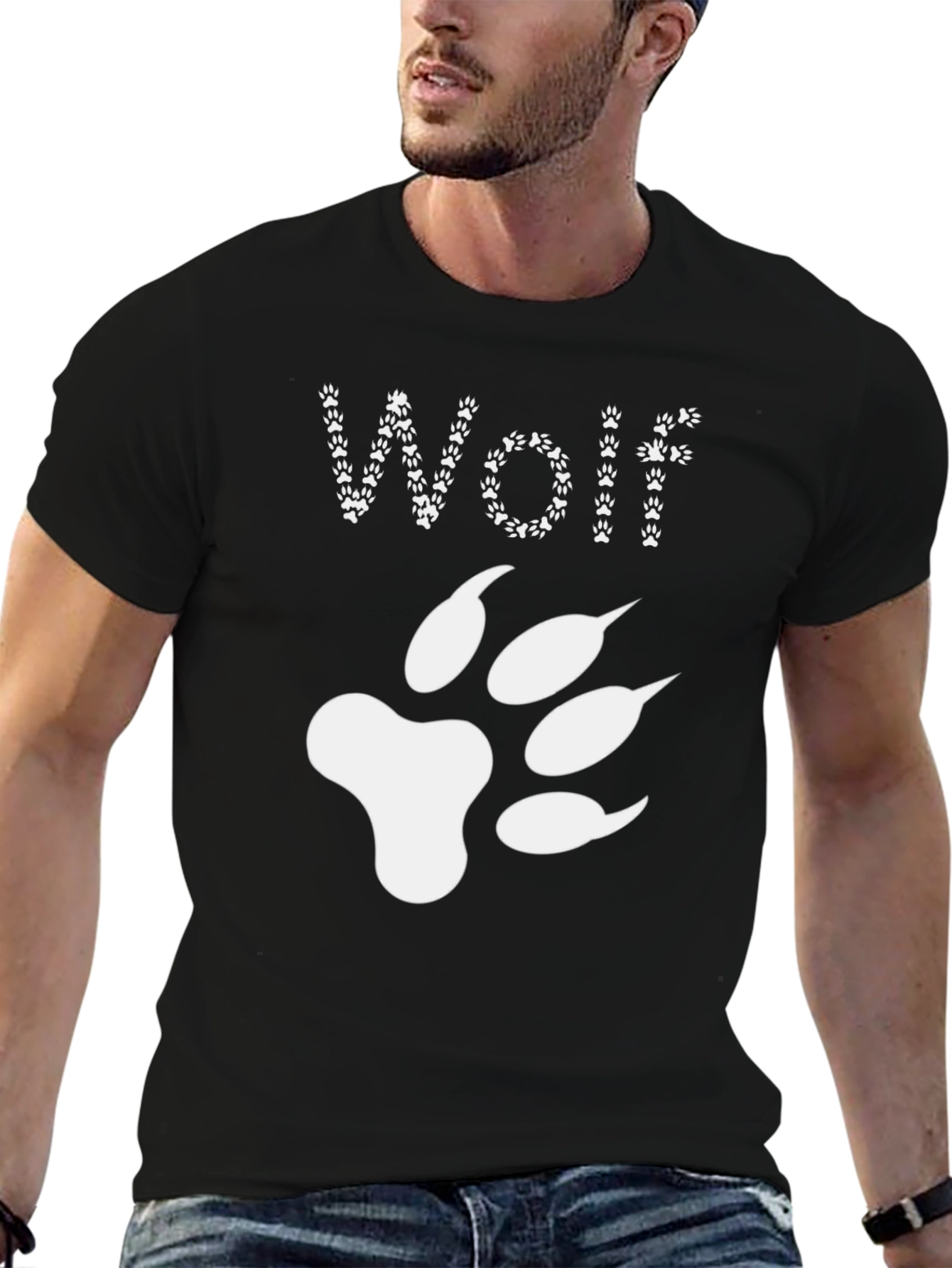 Wolf Paw Print T-Shirt - Black Graphic Tee