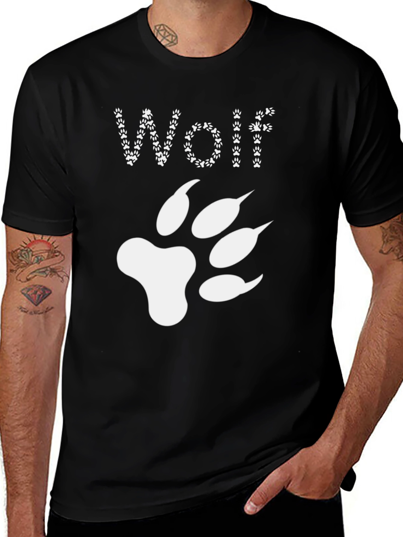 Wolf Paw Print T-Shirt - Black Graphic Tee