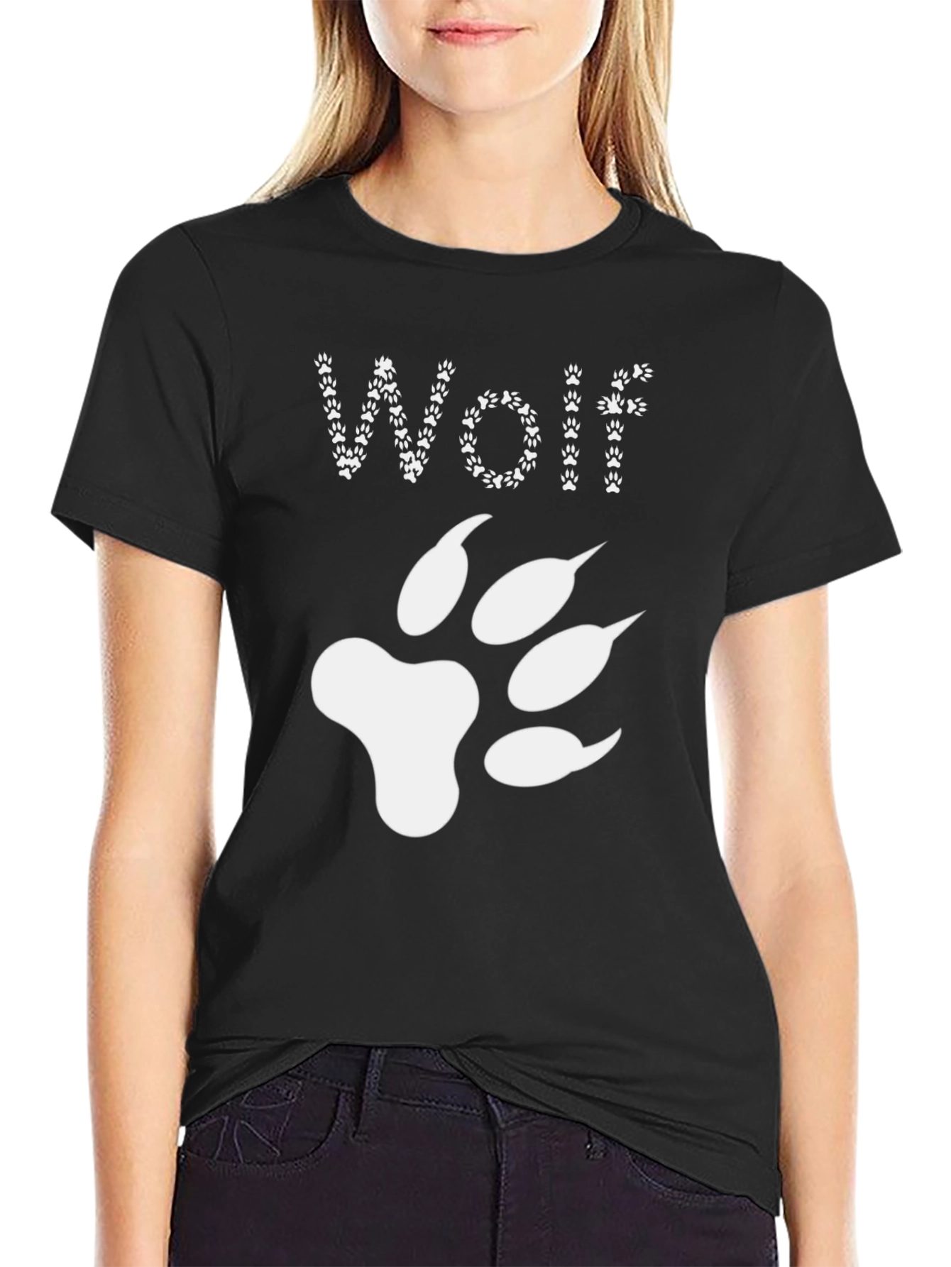 Wolf Paw Print T-Shirt - Black Graphic Tee