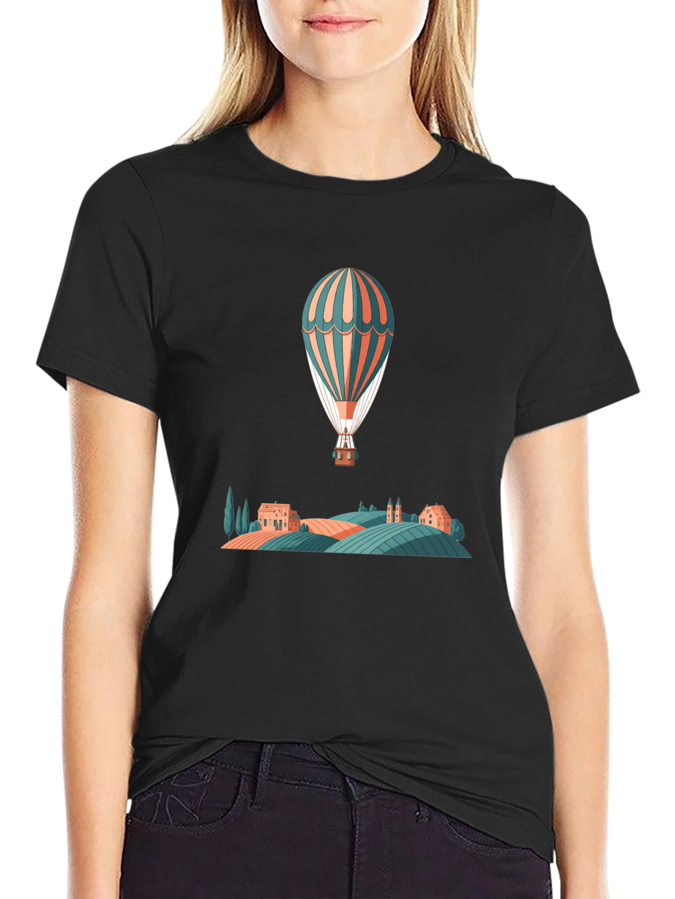 Hot Air Balloon Ride Graphic Tee - Black