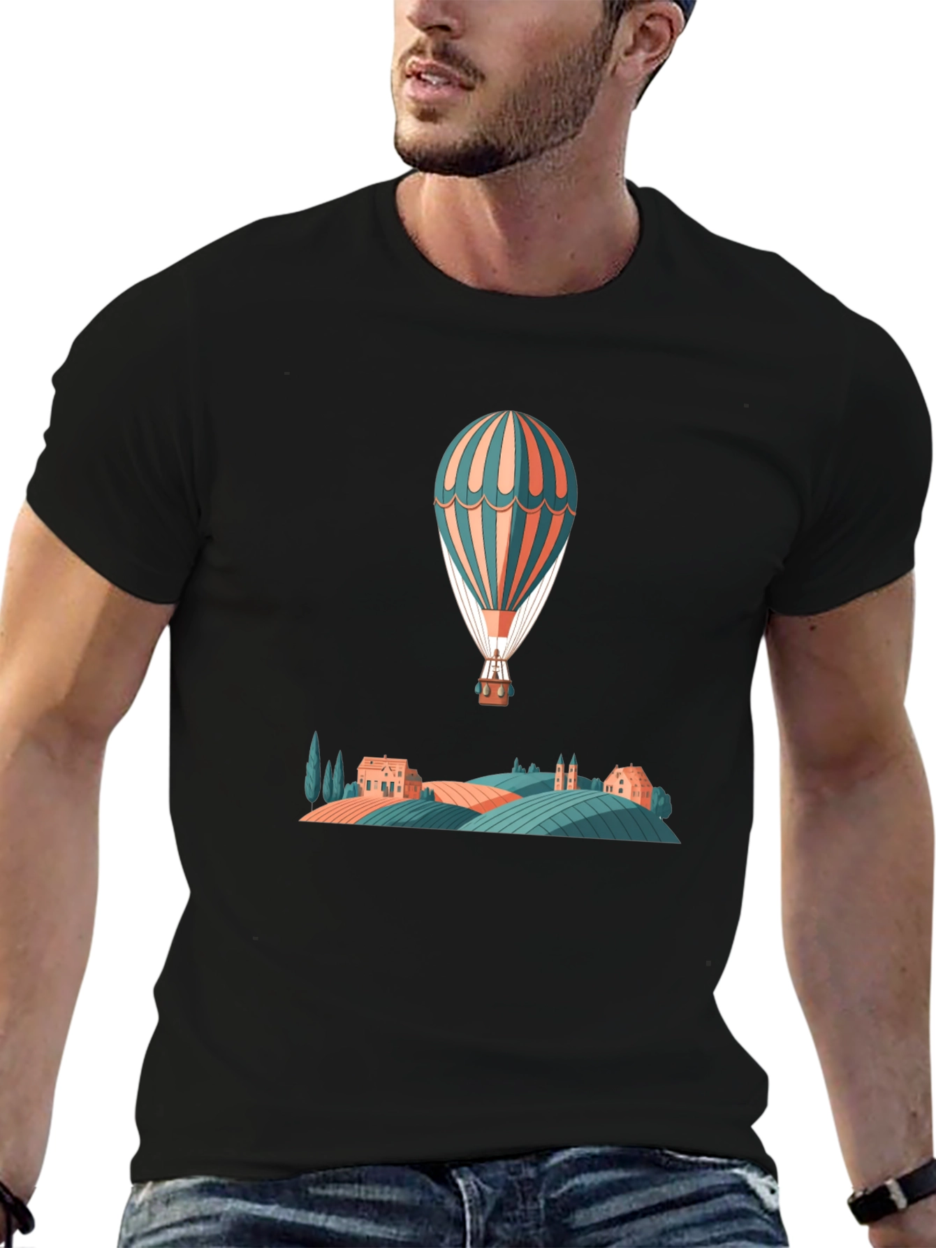 Hot Air Balloon Ride Graphic Tee - Black