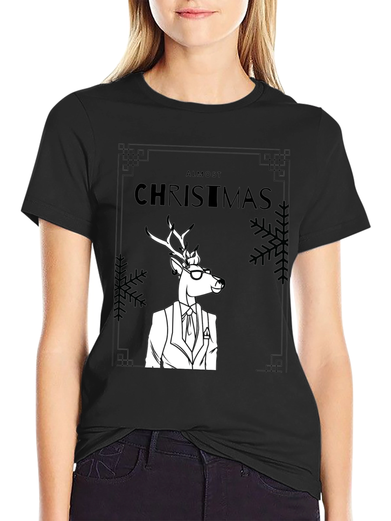 Almost Christmas Deer Graphic Tee - Stylish Holiday Shirt