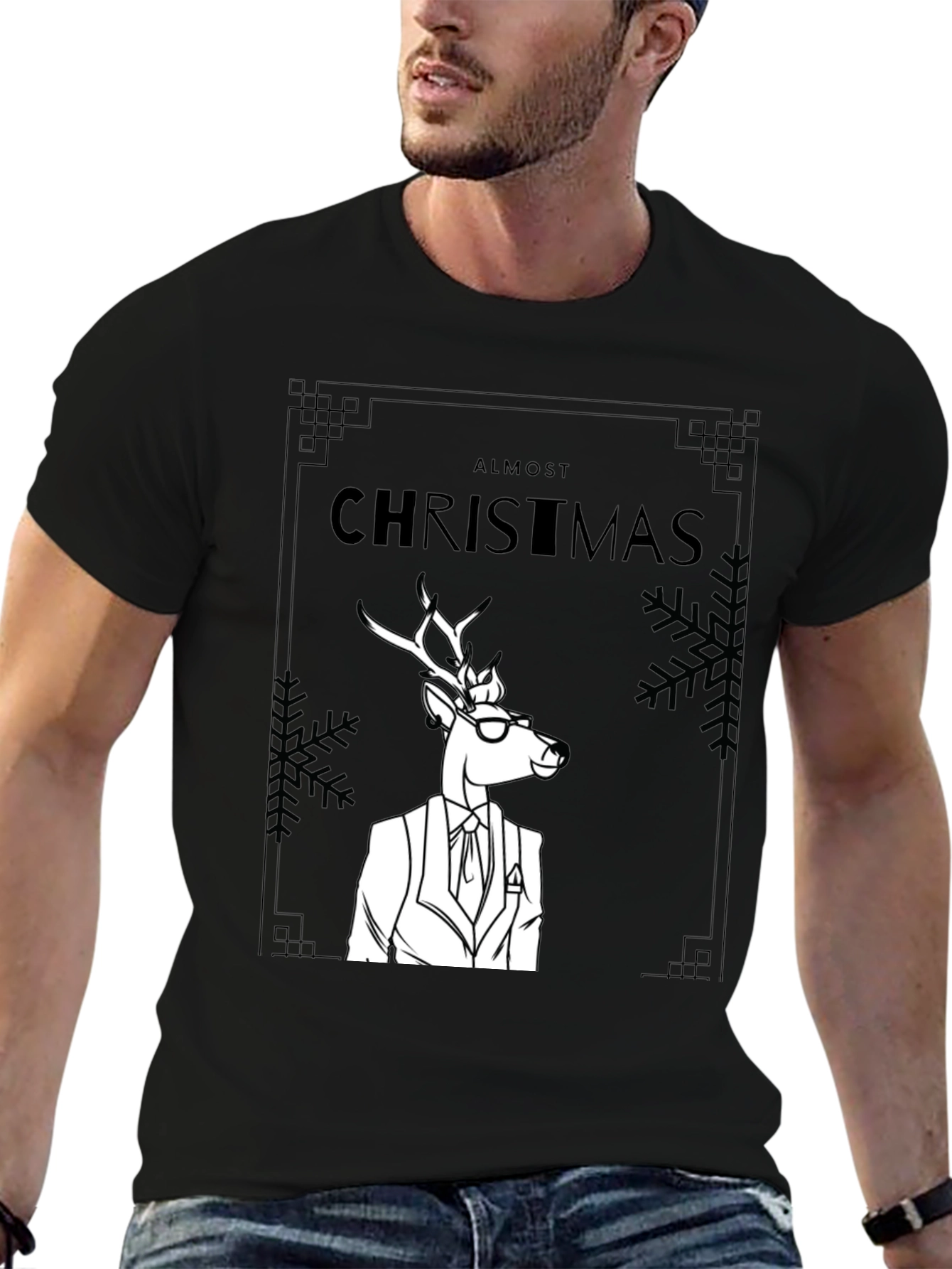 Almost Christmas Deer Graphic Tee - Stylish Holiday Shirt