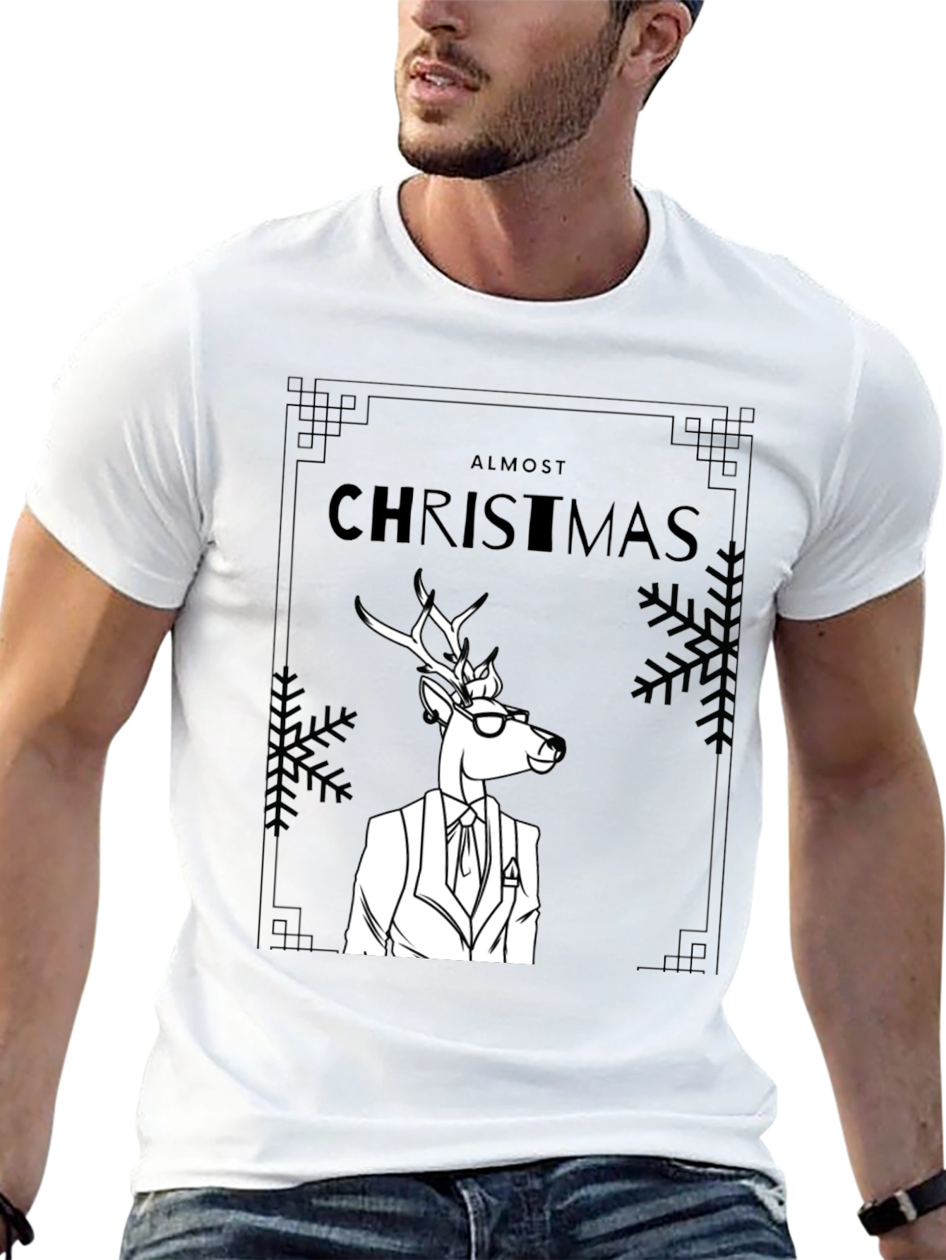 Almost Christmas Deer Graphic Tee - Stylish Holiday Shirt