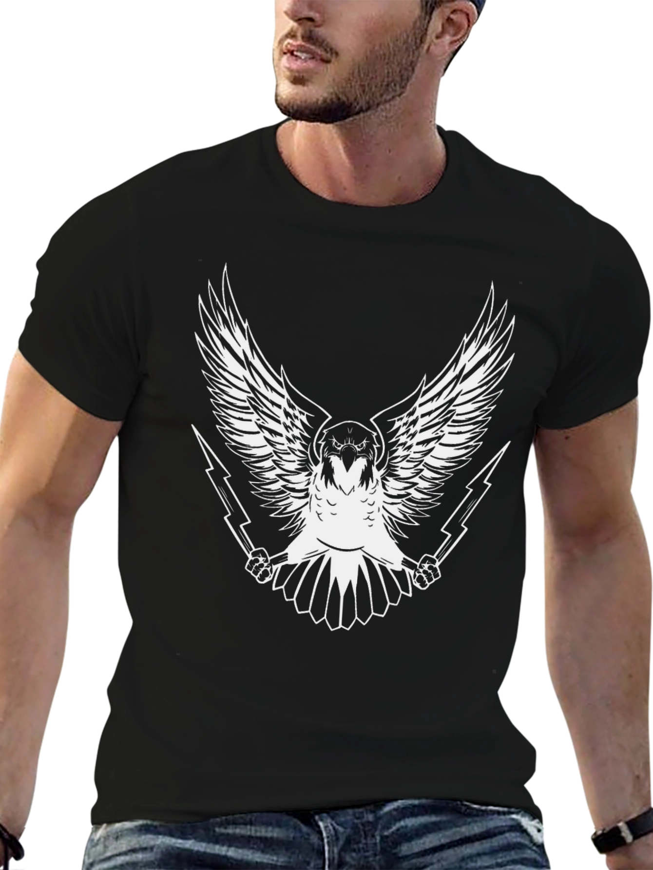 Eagle & Lightning Bolt Graphic Black T-Shirt