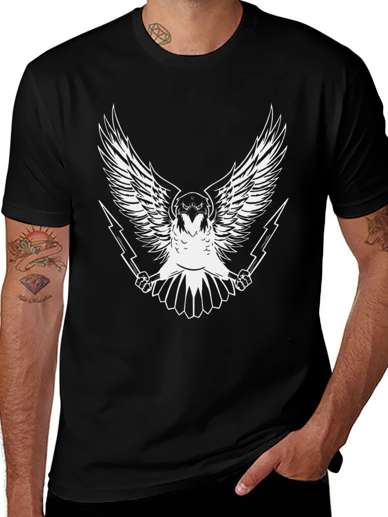 Eagle & Lightning Bolt Graphic Black T-Shirt