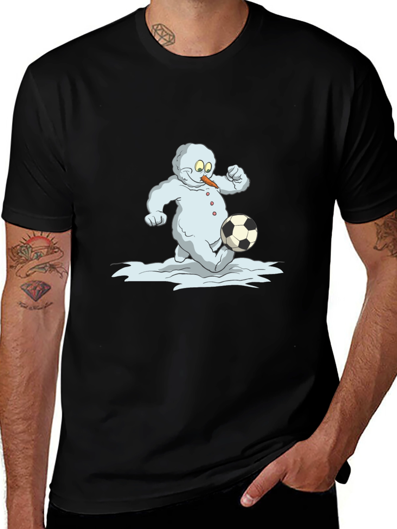 Snowman Soccer T-Shirt - Black Cotton Tee