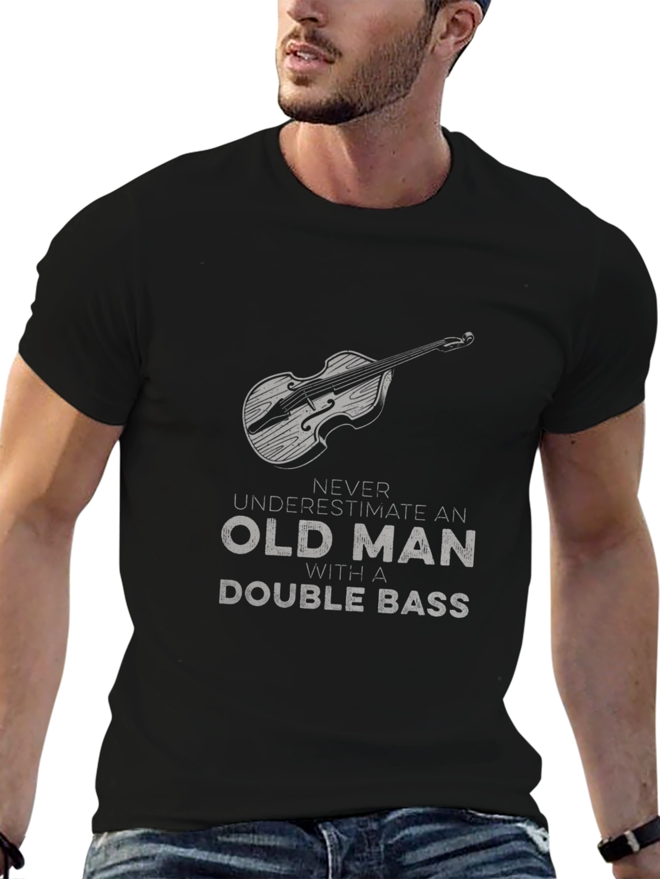 Old Man Double Bass T-Shirt - Musician Gift