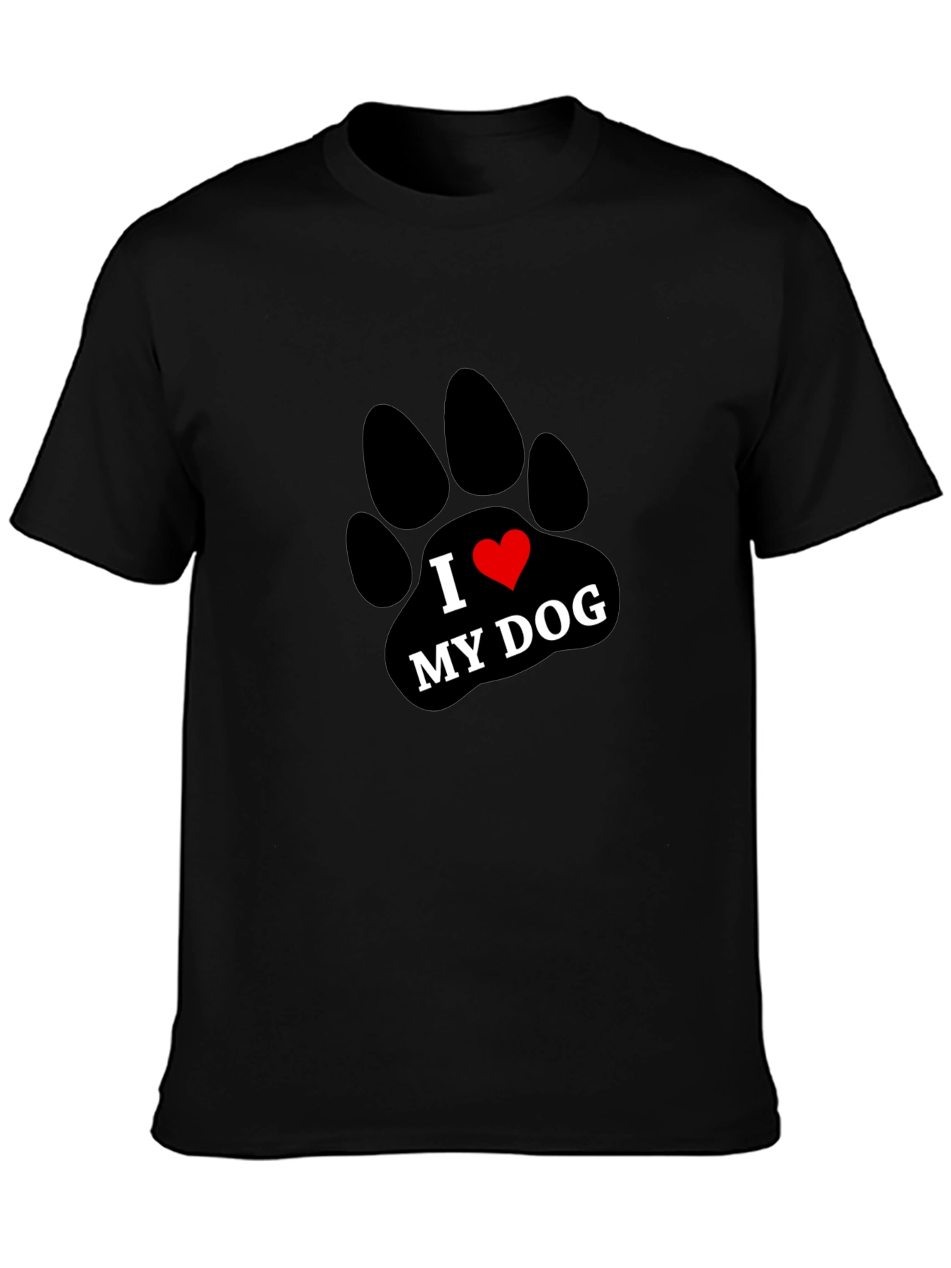 I Love My Dog Paw Print T-Shirt - Black