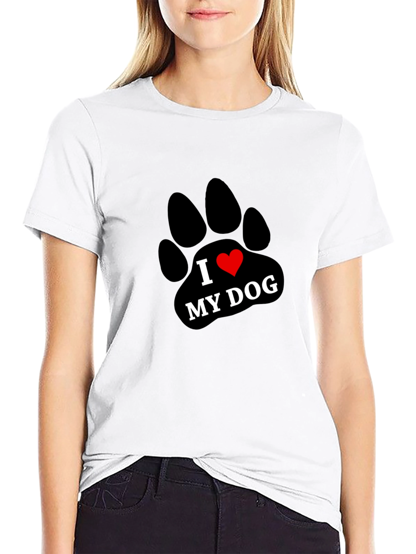 I Love My Dog Paw Print T-Shirt - Black