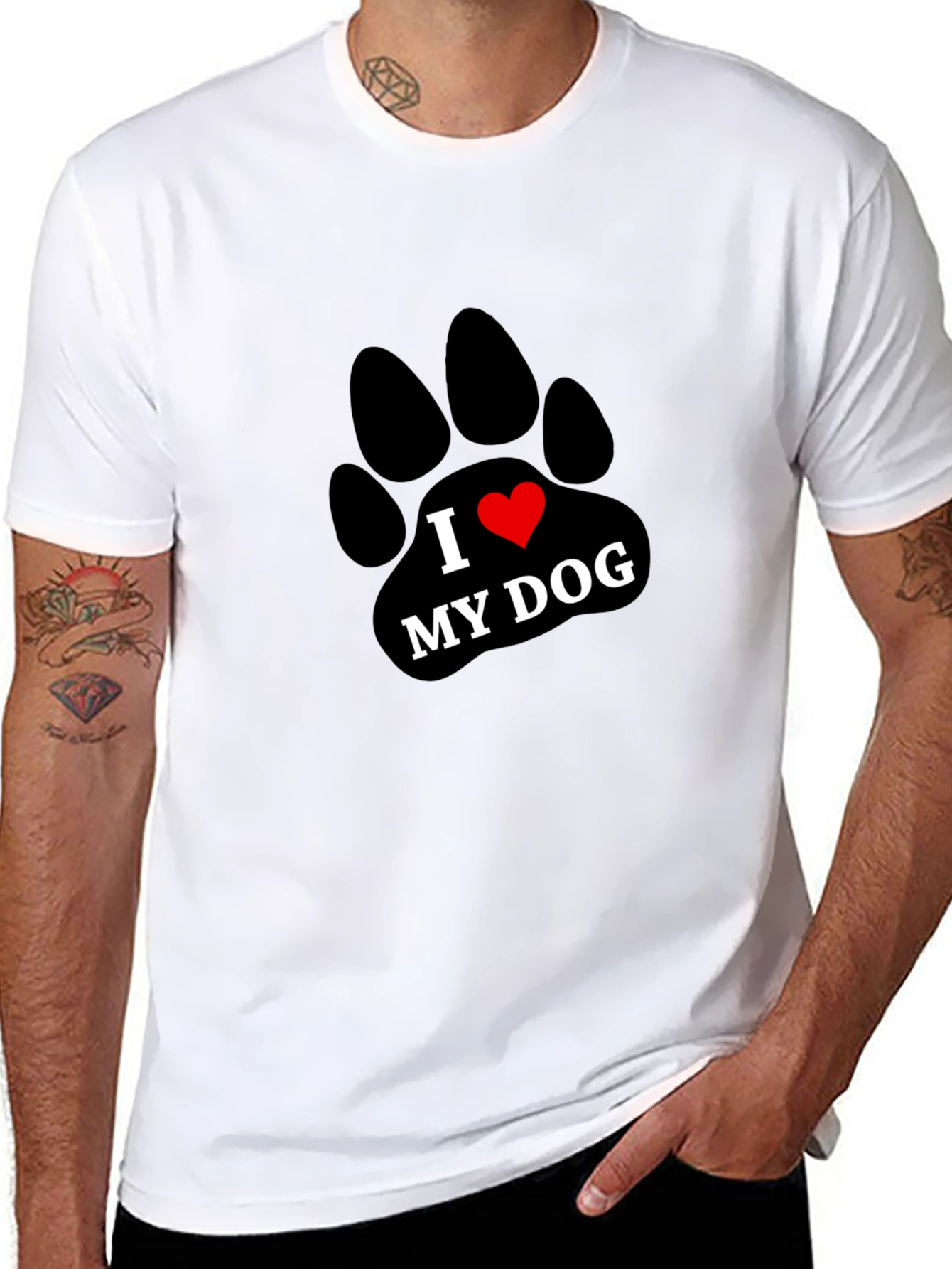 I Love My Dog Paw Print T-Shirt - Black