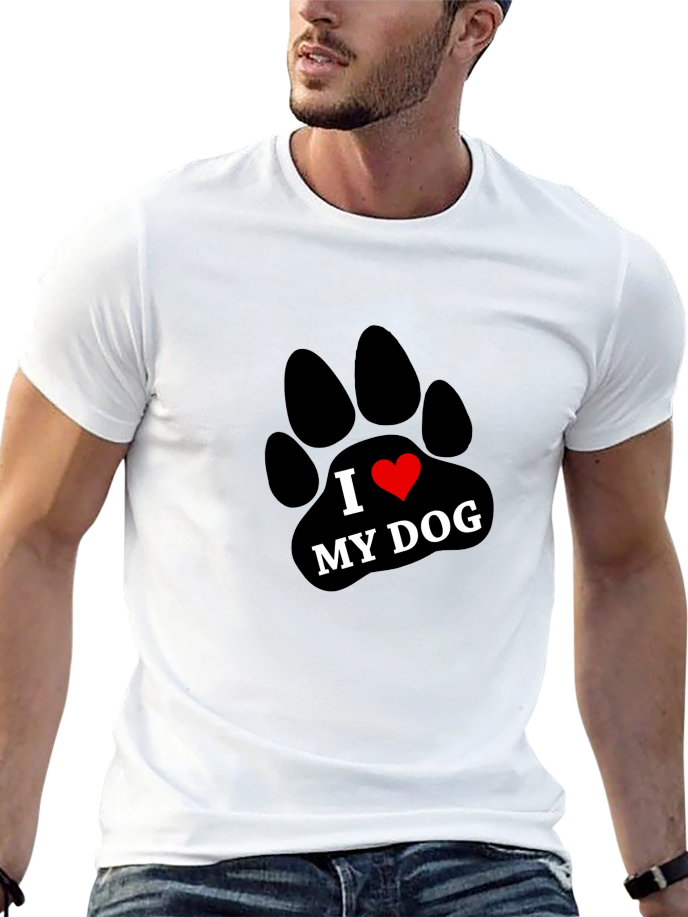 I Love My Dog Paw Print T-Shirt - Black