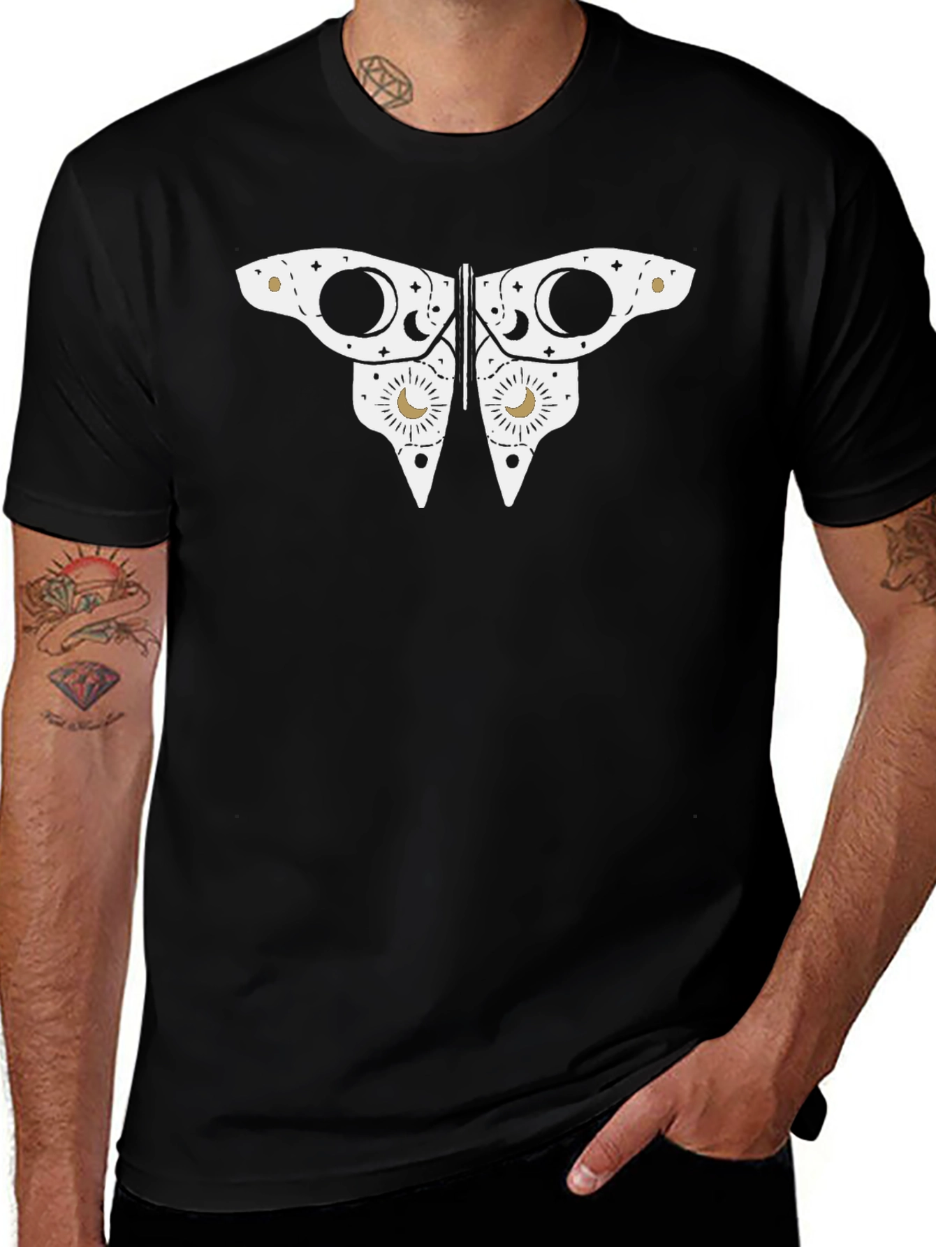 Celestial Butterfly Graphic Tee - Black Cotton