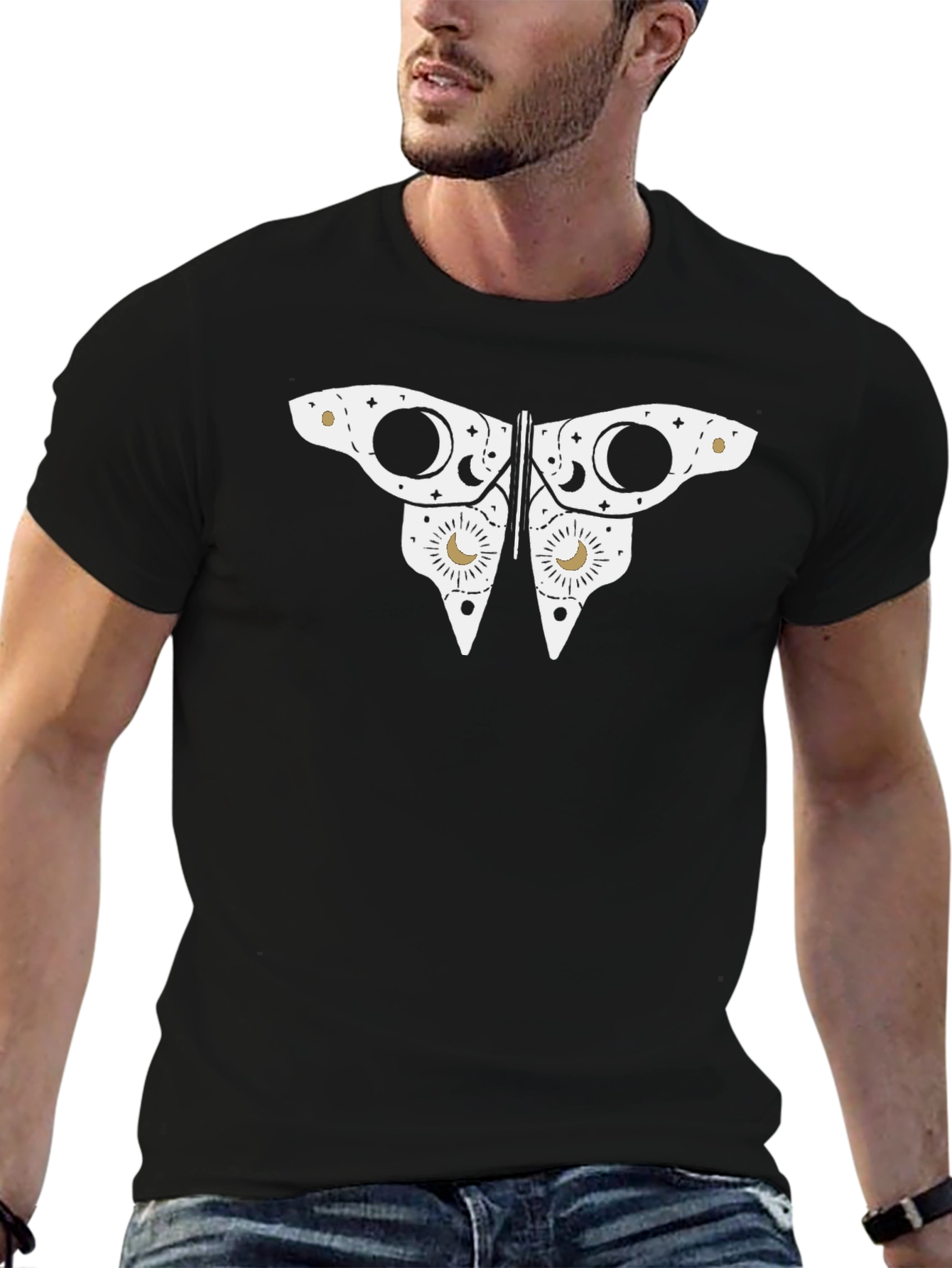 Celestial Butterfly Graphic Tee - Black Cotton