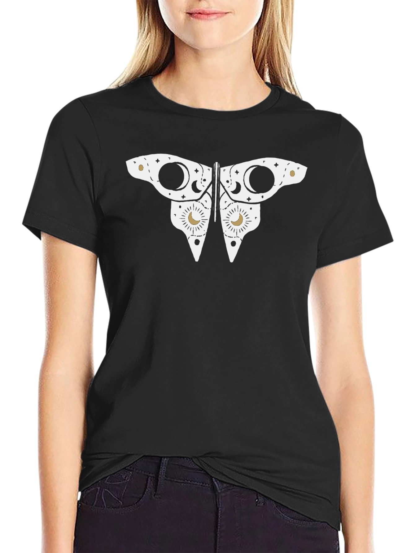 Celestial Butterfly Graphic Tee - Black Cotton