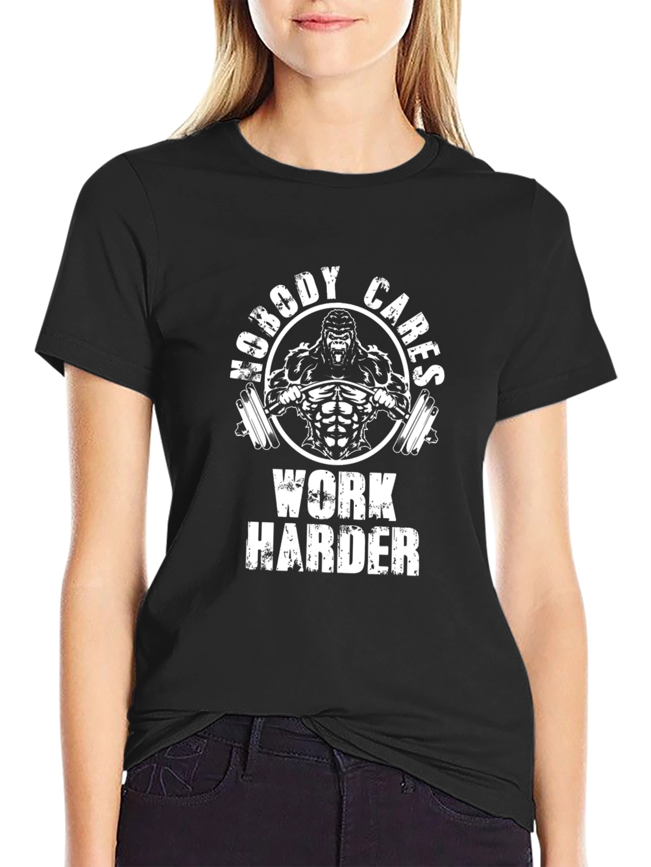 Motivational Gym T-Shirt: Nobody Cares Work Harder