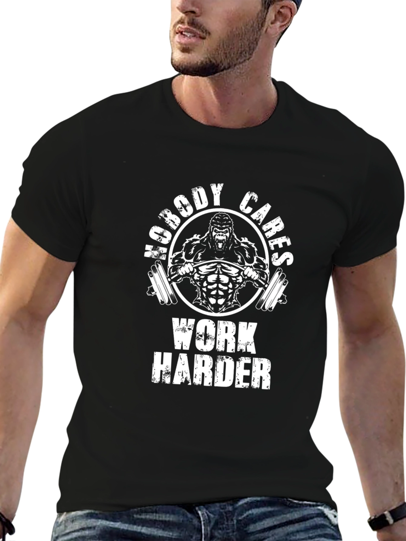Motivational Gym T-Shirt: Nobody Cares Work Harder