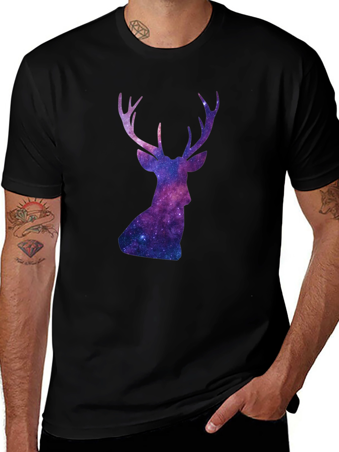 Cosmic Deer Graphic Tee - Black Cotton Blend