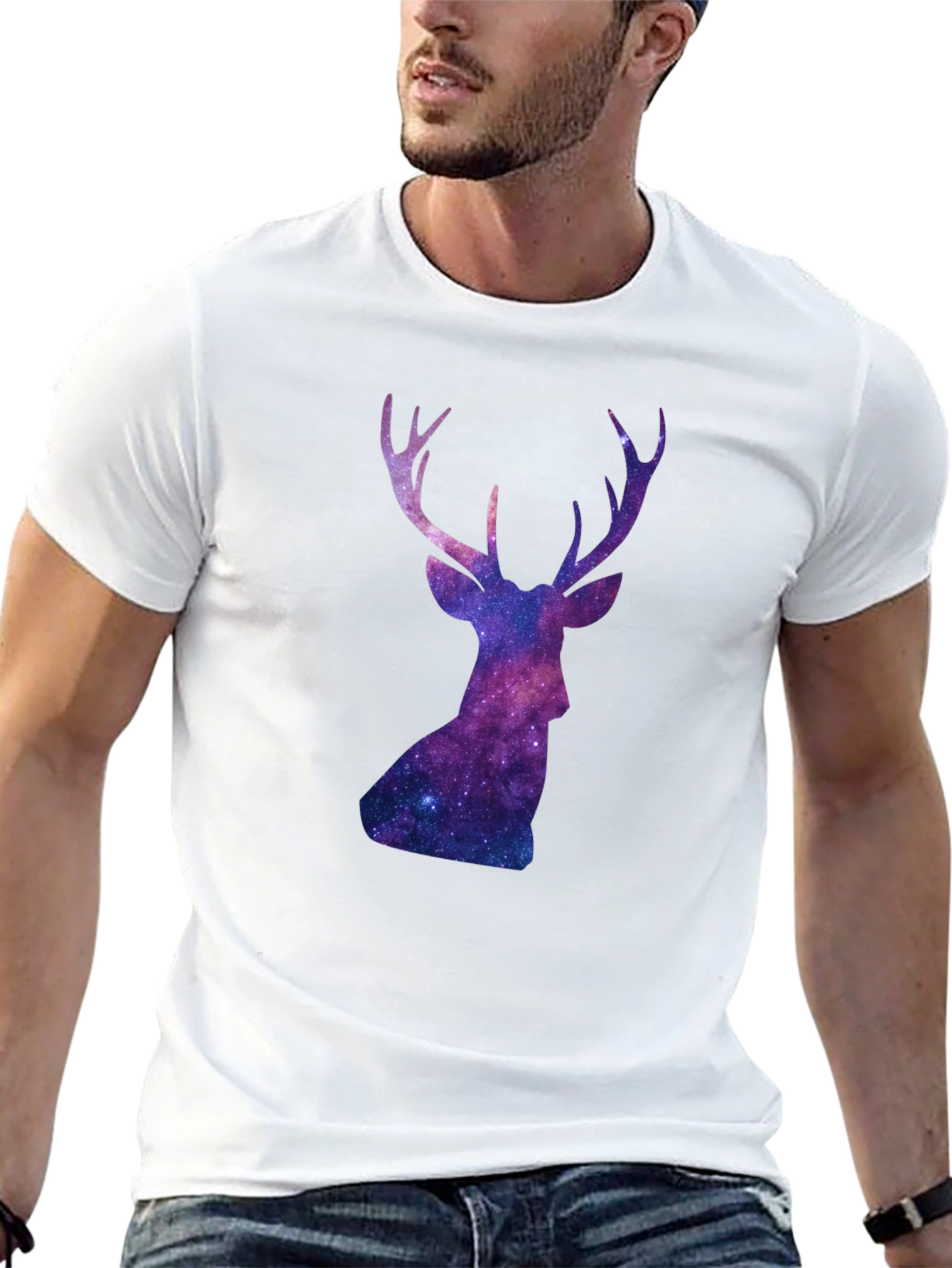 Cosmic Deer Graphic Tee - Black Cotton Blend