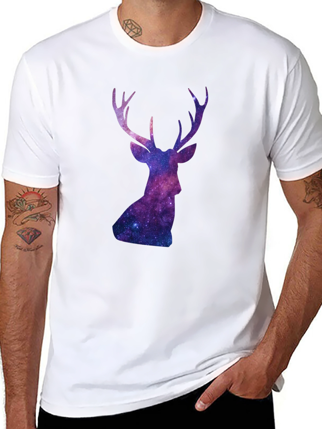 Cosmic Deer Graphic Tee - Black Cotton Blend