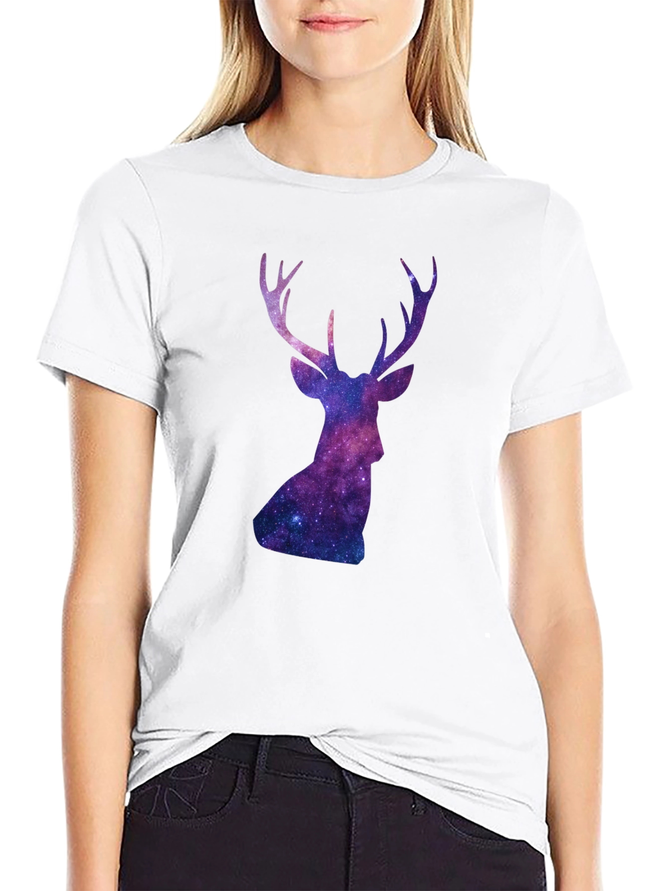 Cosmic Deer Graphic Tee - Black Cotton Blend