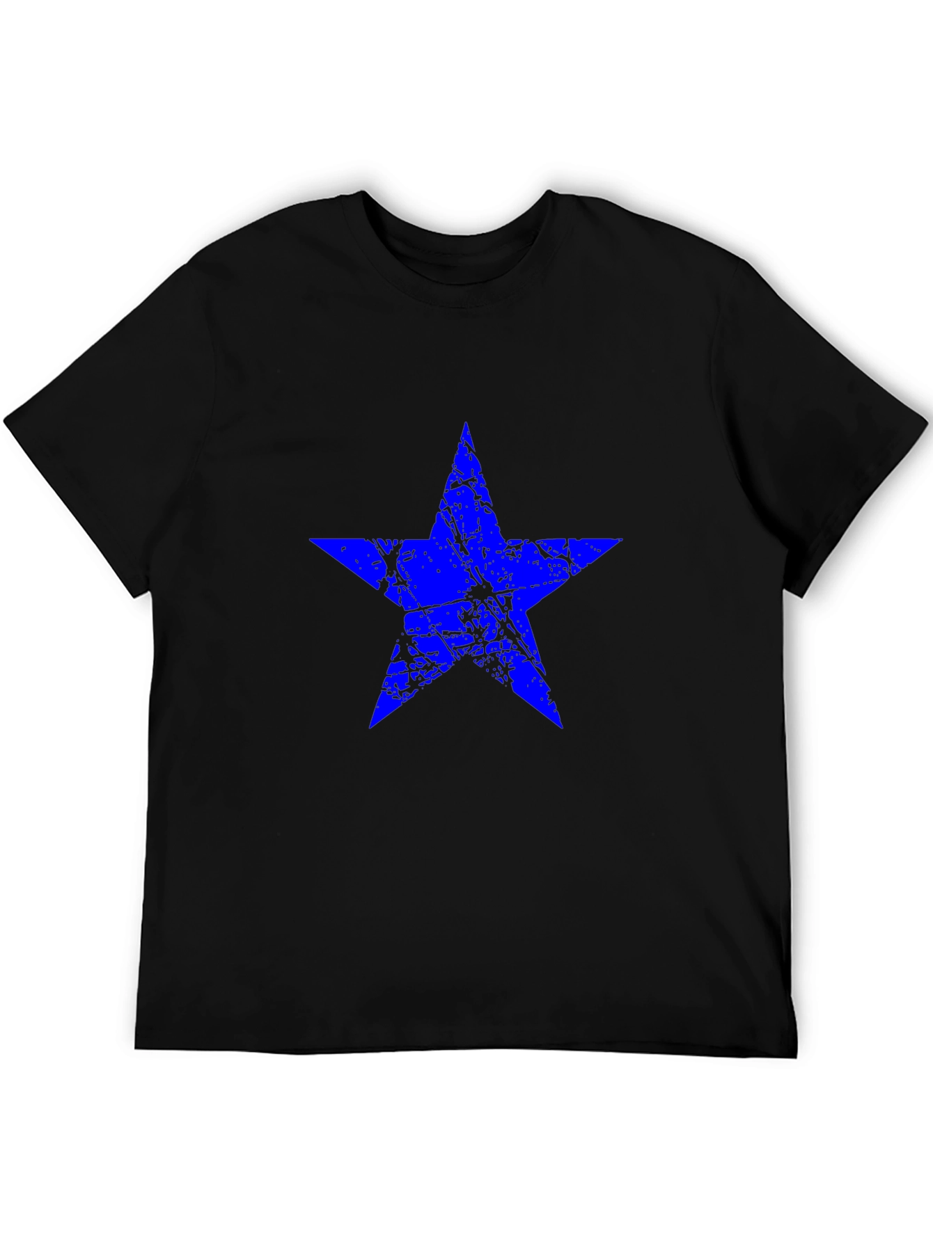 Blue Star Graphic Print Black T-Shirt
