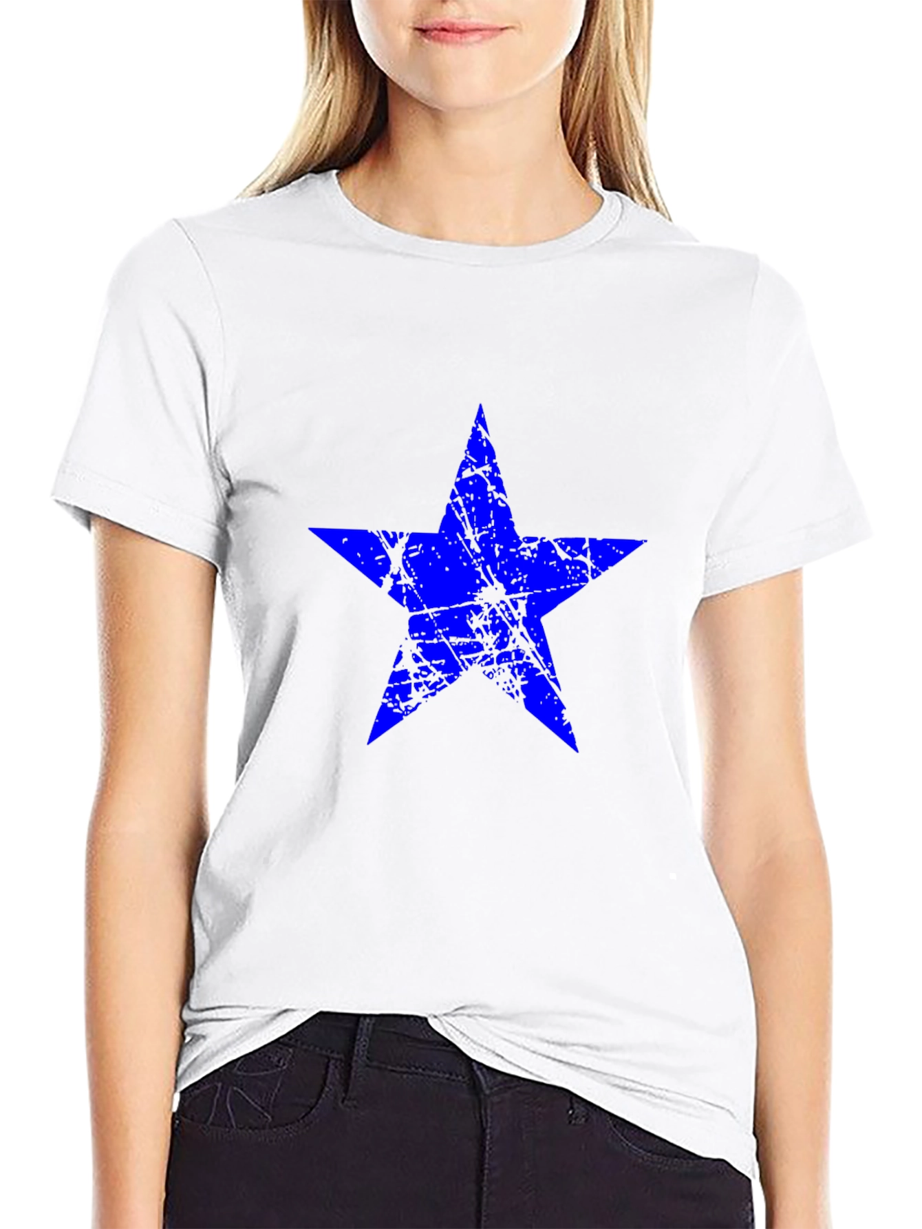 Blue Star Graphic Print Black T-Shirt