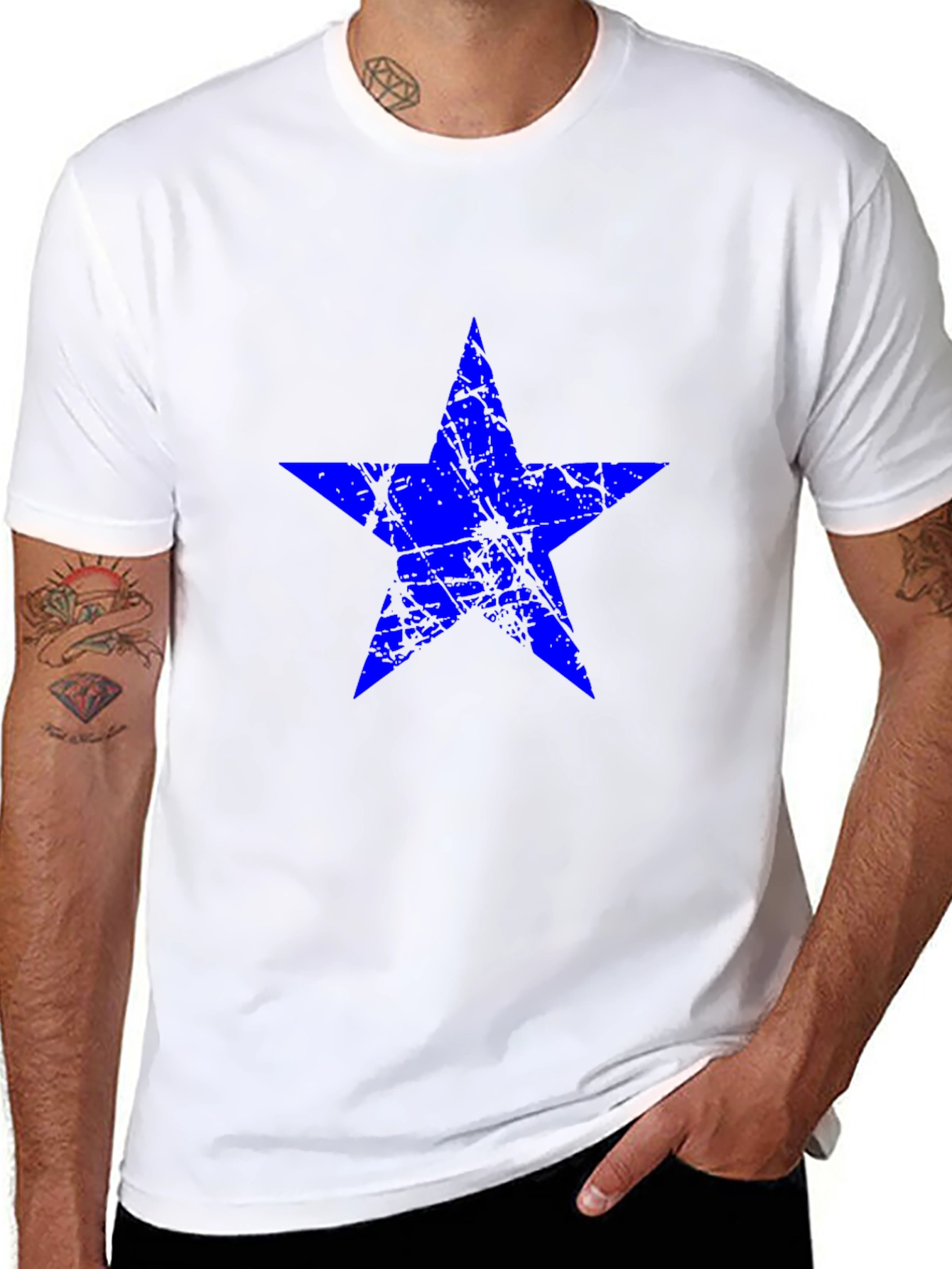 Blue Star Graphic Print Black T-Shirt