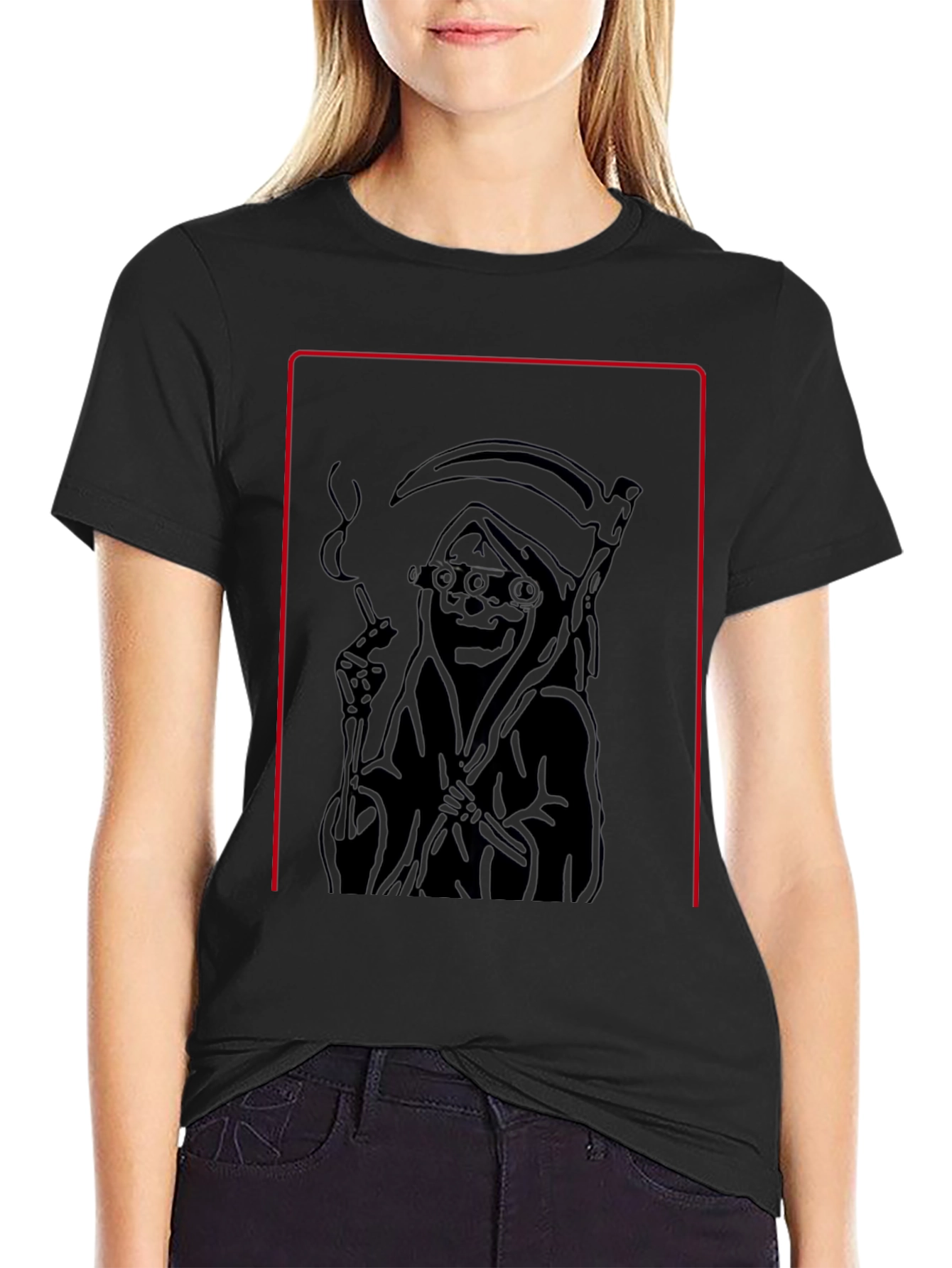 Grim Reaper Smoking Black T-Shirt - Cool Graphic Tee