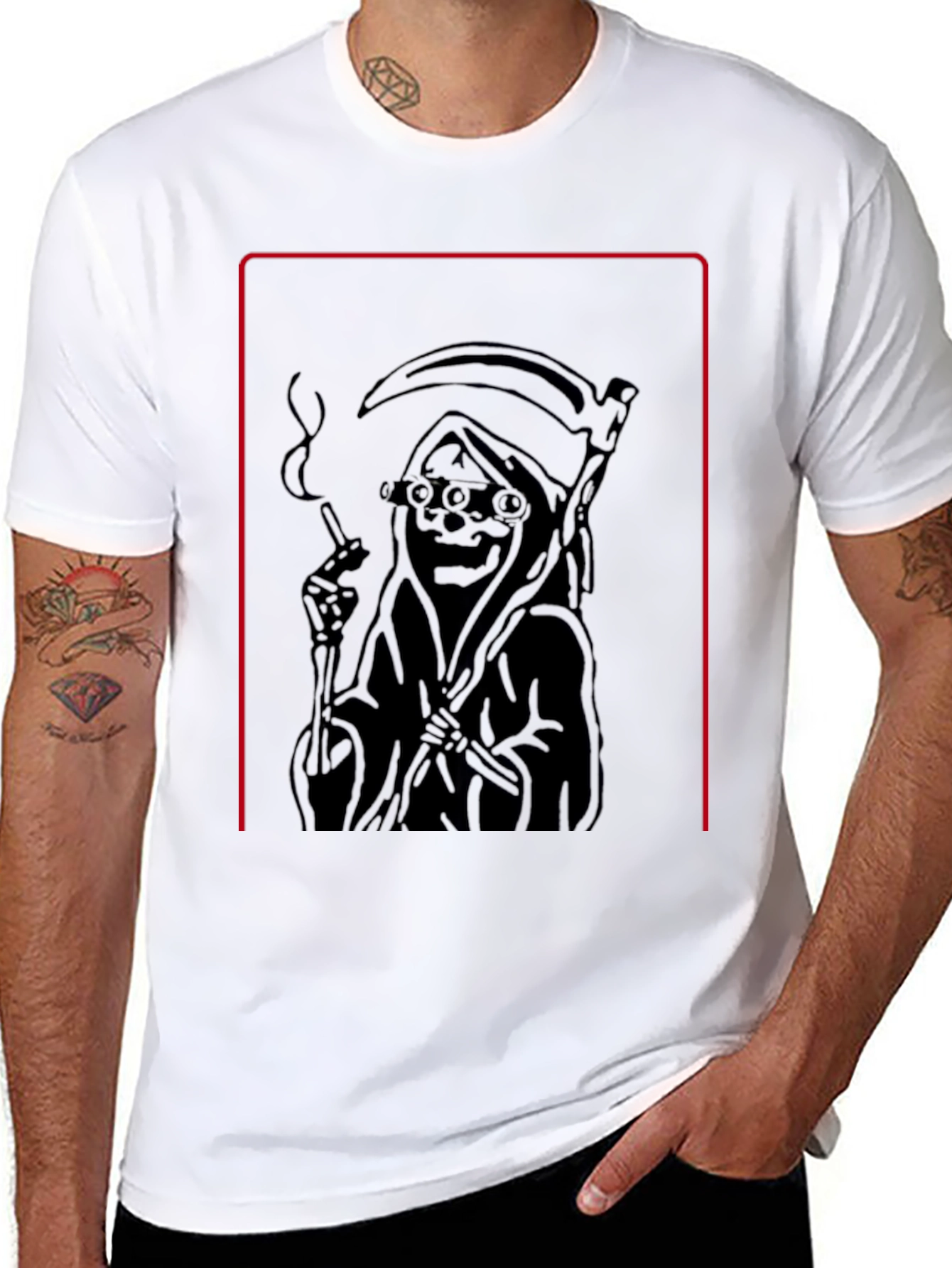 Grim Reaper Smoking Black T-Shirt - Cool Graphic Tee