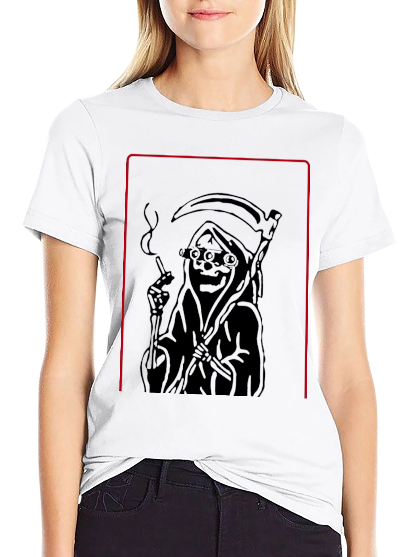 Grim Reaper Smoking Black T-Shirt - Cool Graphic Tee