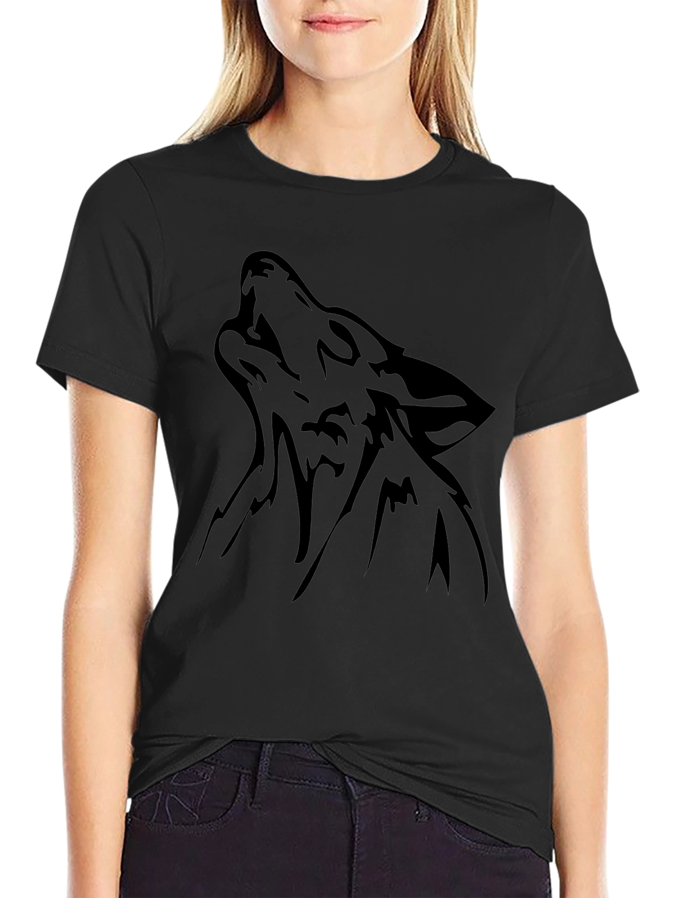 Black Wolf Howling Graphic Tee