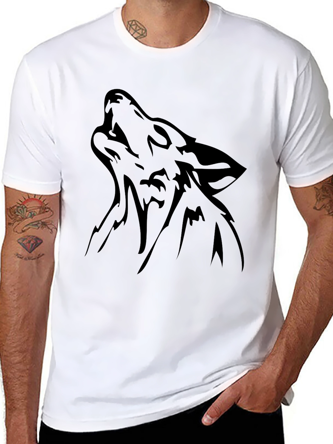 Black Wolf Howling Graphic Tee