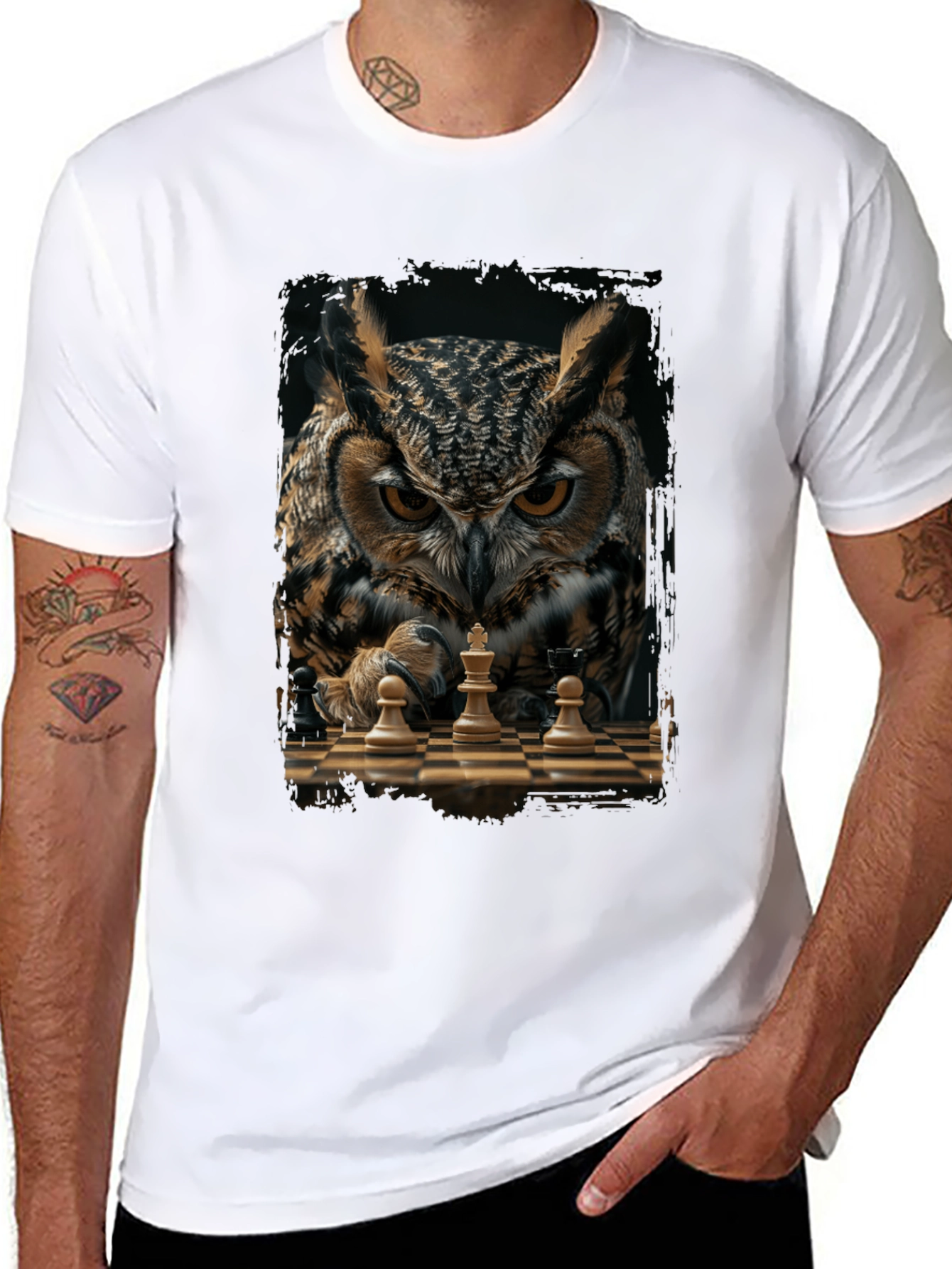 Owl Chess Master T-Shirt - Strategic Style
