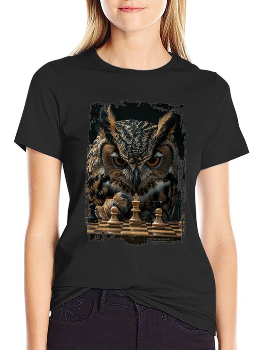 Owl Chess Master T-Shirt - Strategic Style