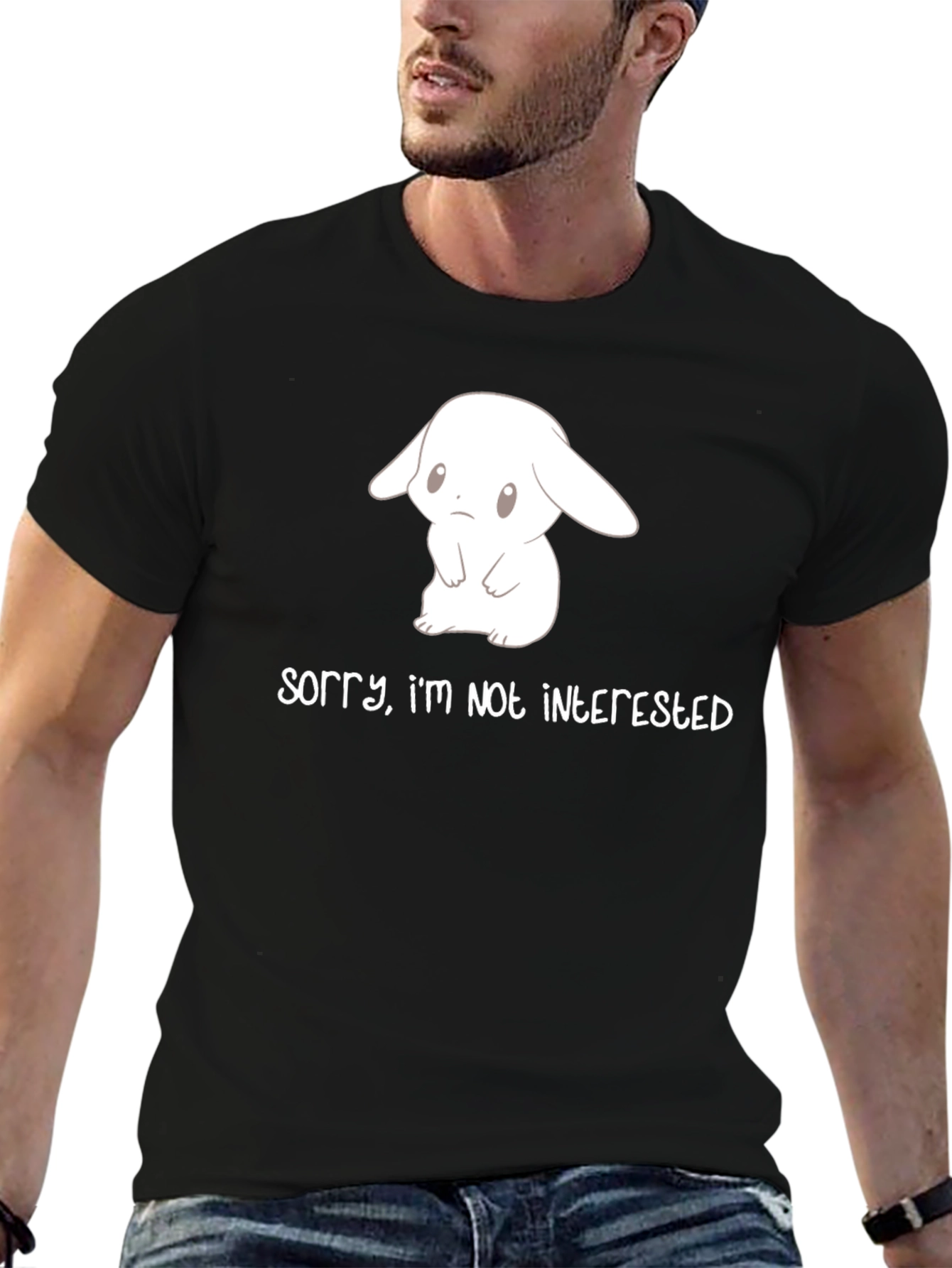 Cute Bunny Sorry Im Not Interested Black T-Shirt