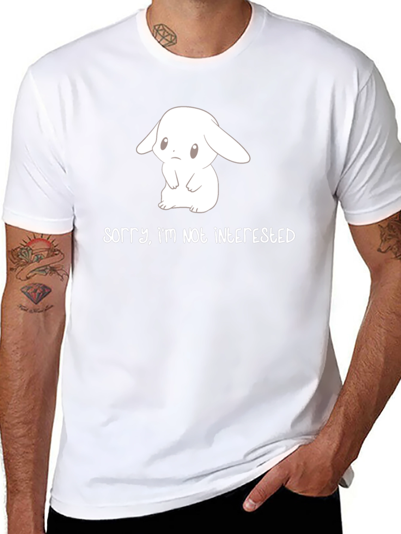 Cute Bunny Sorry Im Not Interested Black T-Shirt