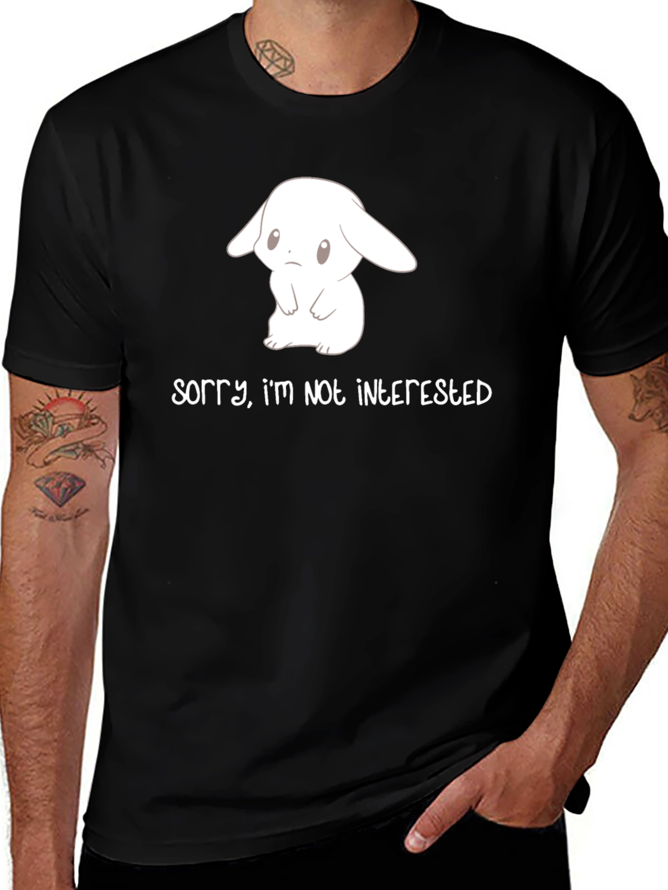 Cute Bunny Sorry Im Not Interested Black T-Shirt