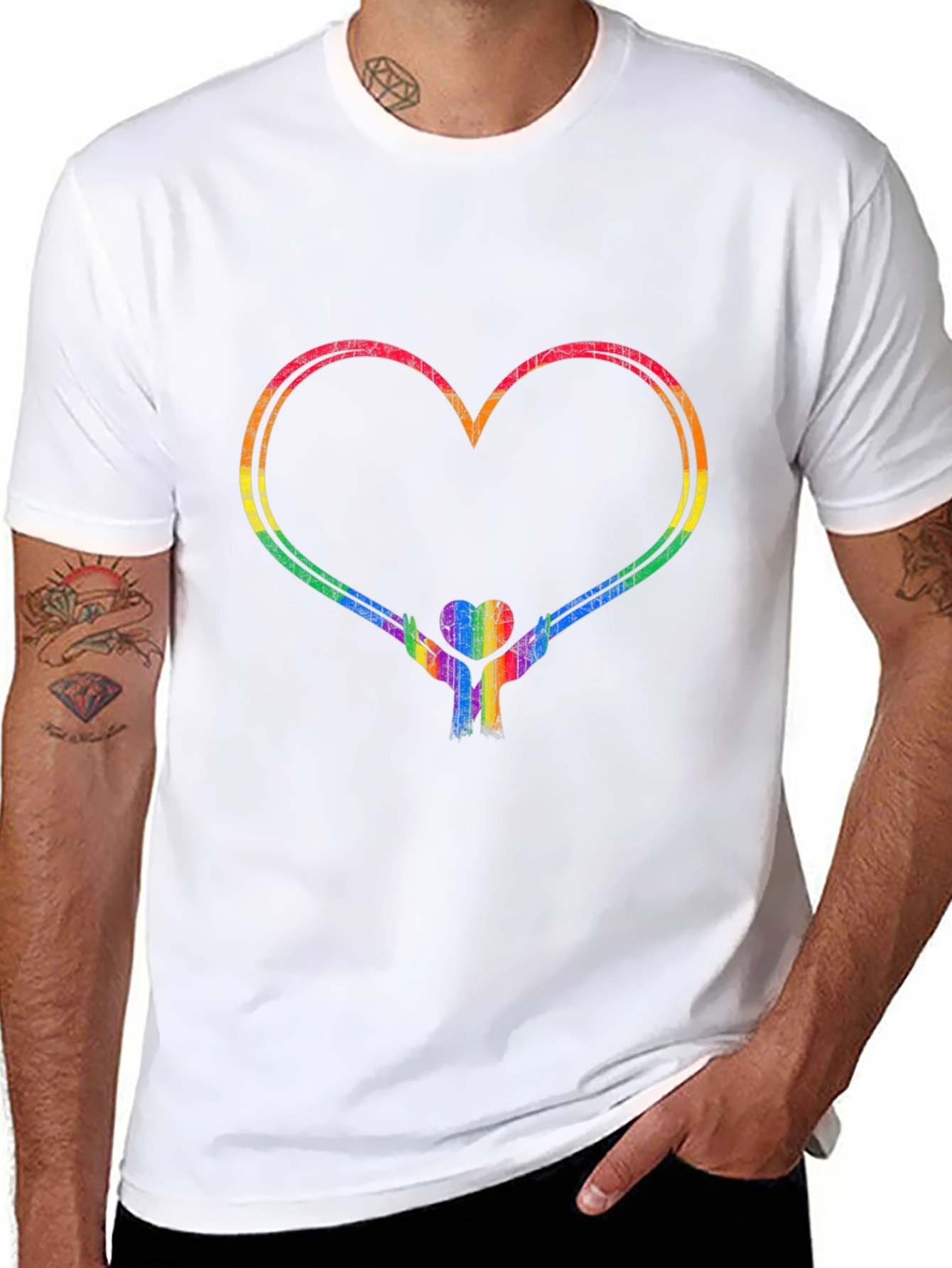 Rainbow Heart Hands Graphic Tee - Pride Support