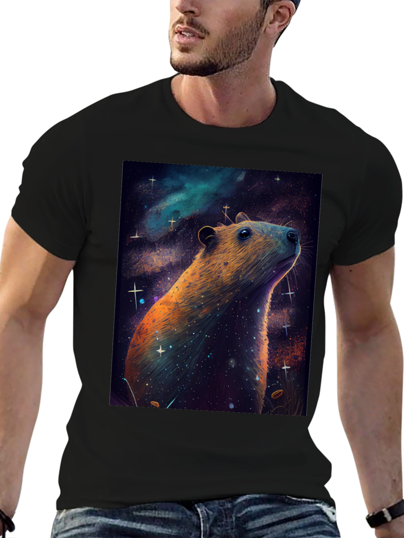 Cosmic Capybara T-Shirt -  Unique Space Art Tee