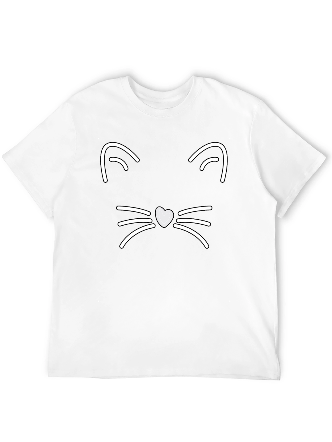 Cute Cat Face Graphic Tee - Black Cotton T-Shirt