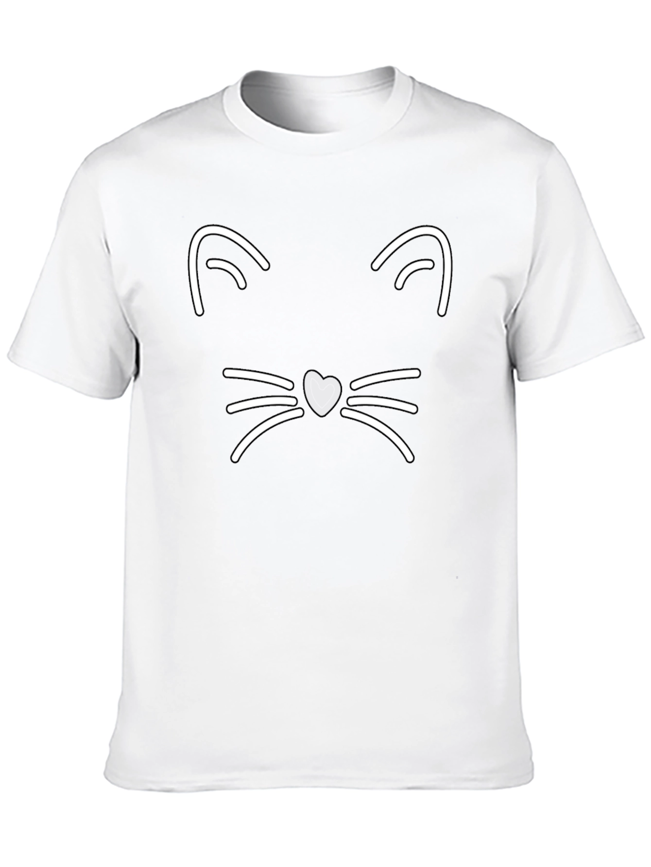 Cute Cat Face Graphic Tee - Black Cotton T-Shirt