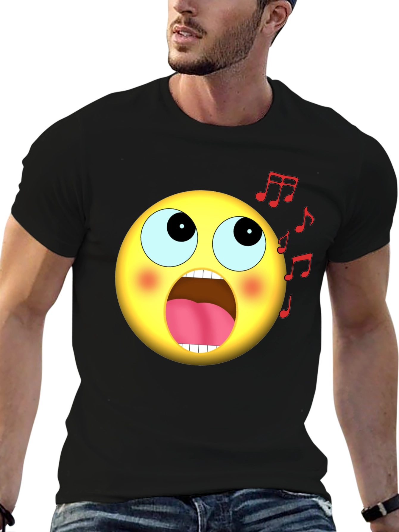 Singing Emoji Graphic Black T-Shirt
