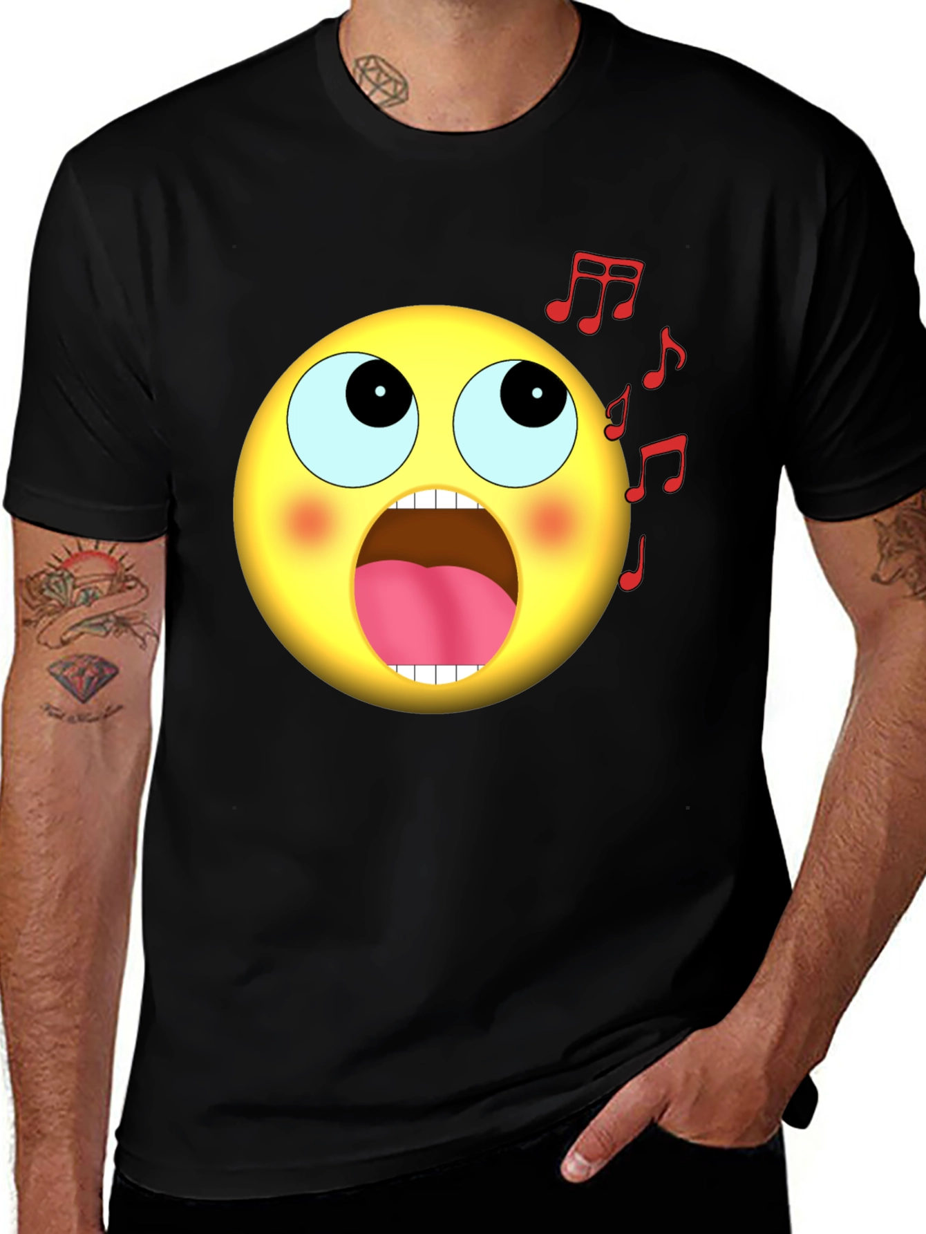 Singing Emoji Graphic Black T-Shirt