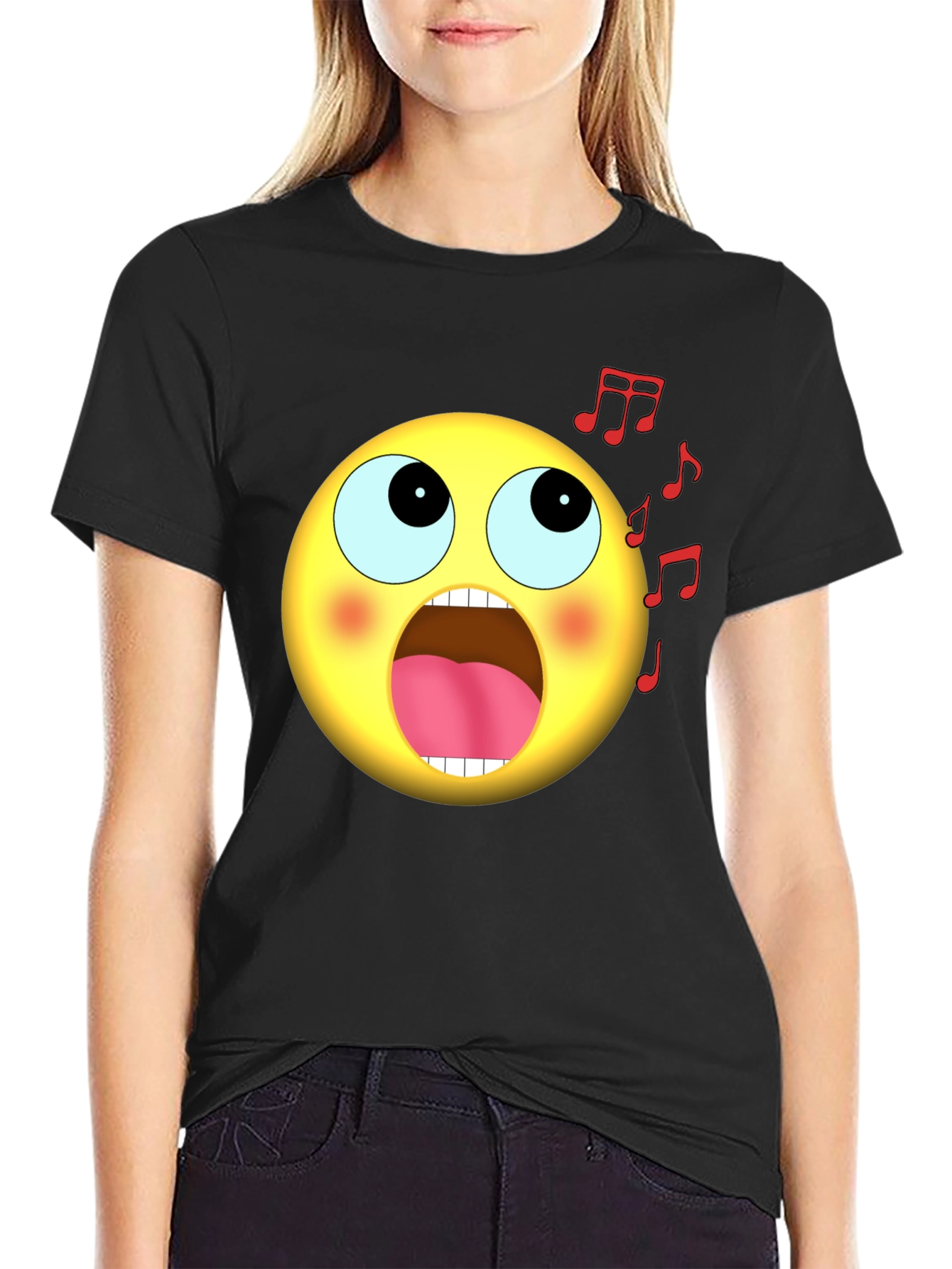 Singing Emoji Graphic Black T-Shirt