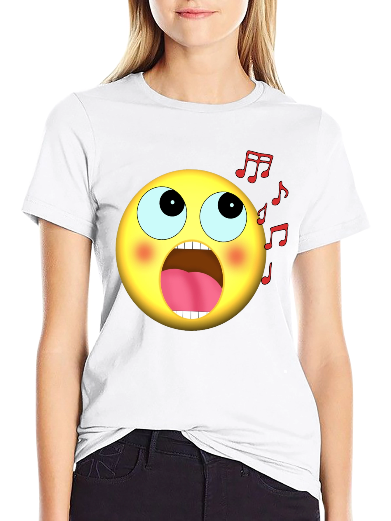 Singing Emoji Graphic Black T-Shirt