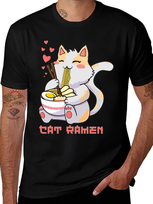 Cat Ramen Graphic Tee - Kawaii Style