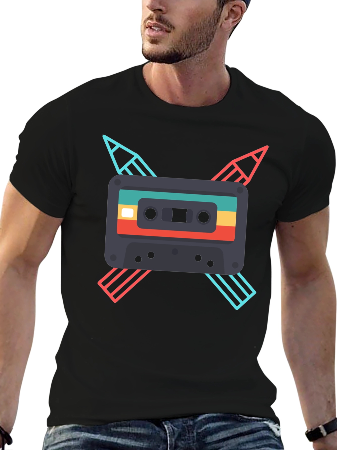 Retro Cassette & Pencil Graphic Tee