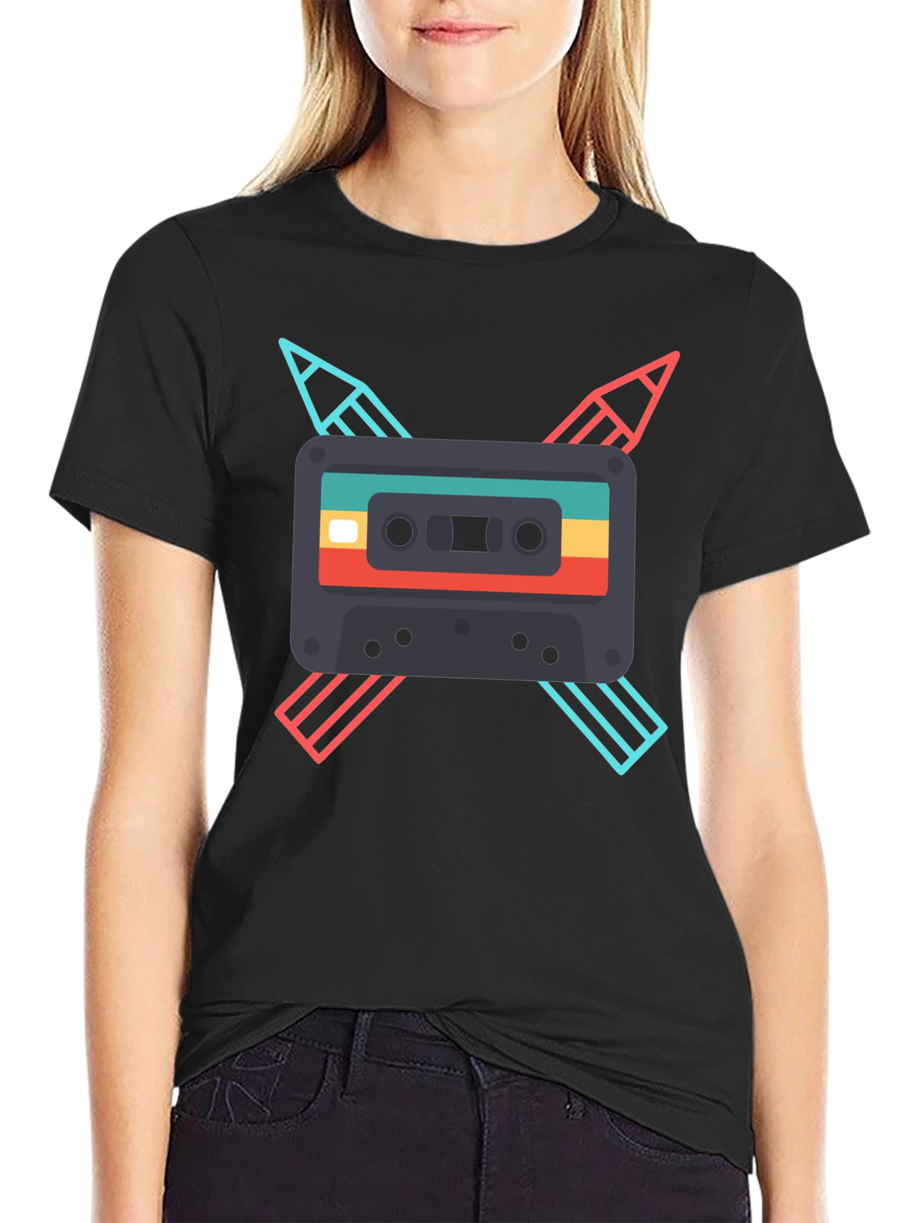 Retro Cassette & Pencil Graphic Tee