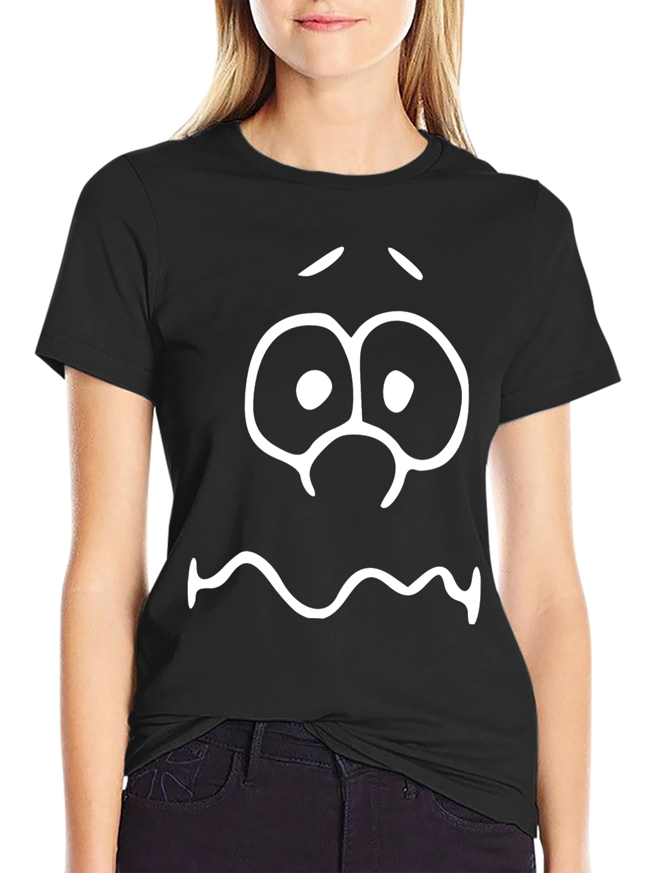 Funny Graphic Tee - Scared Face Black T-Shirt